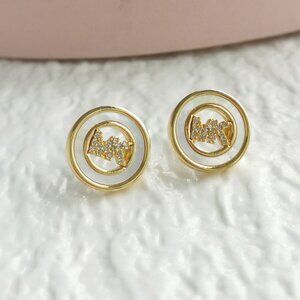 Michael Kors Pave Logo Disc Stud Earrings MKJ7764 | Crystal Gold